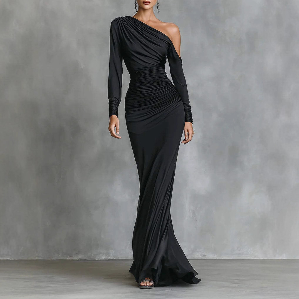 2025 New Autum Black Off-Shoulder Long Dress