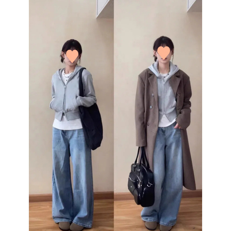 即墨卫衣灰色短款外套女2025春秋新款女装修身连帽上衣收腰开衫|undefined