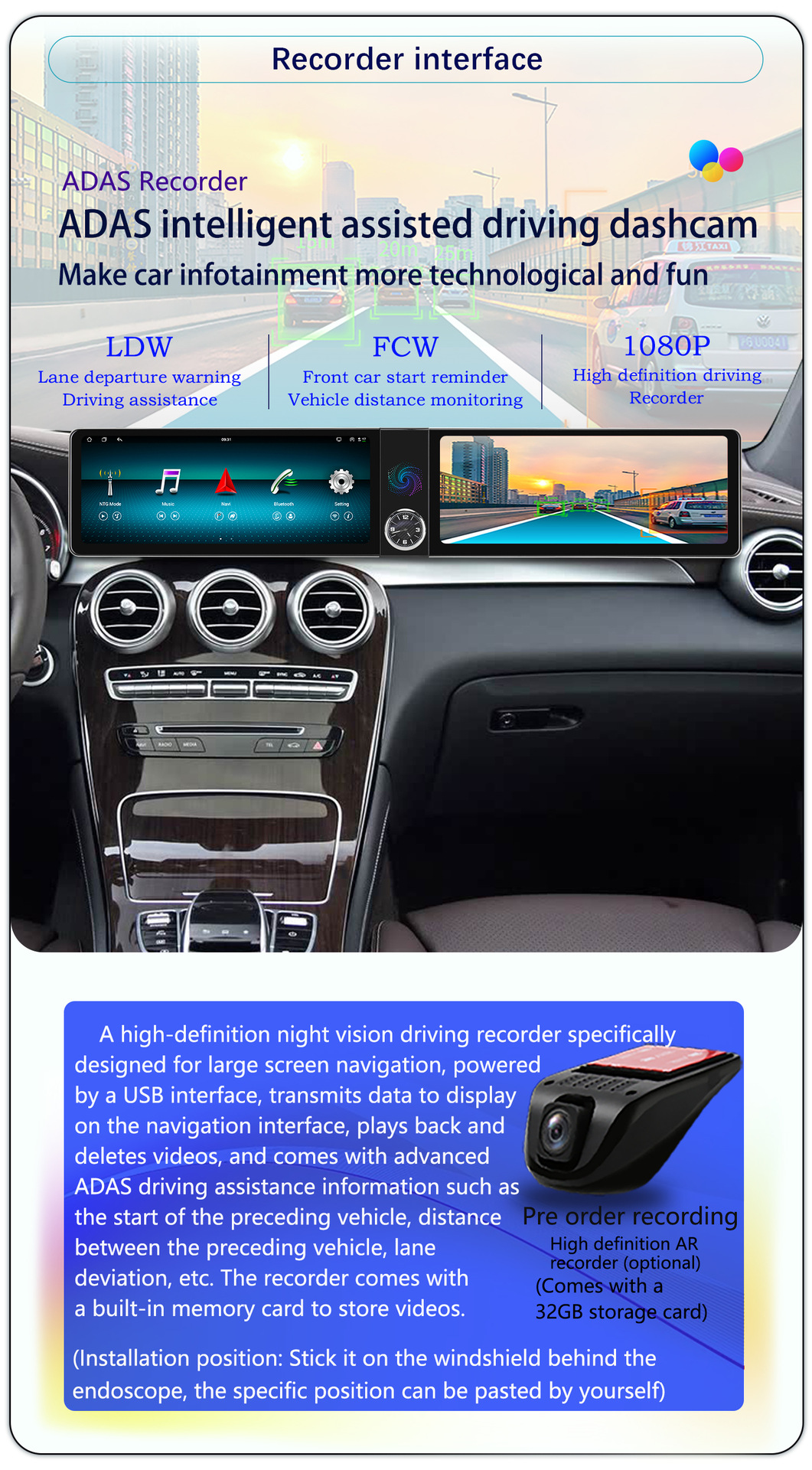 Suitable for 26inch Mercedes-Benz Glc/C/W205 Android Dual-Screen Lcd Instrument Panel Android Central Control Large-Screen Navigator