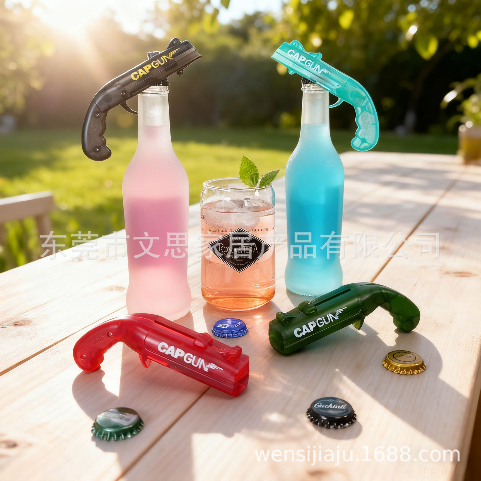 Abridor de botellas tipo pistola CAP – Dispara tapas, multifunción, estilo “influencer”