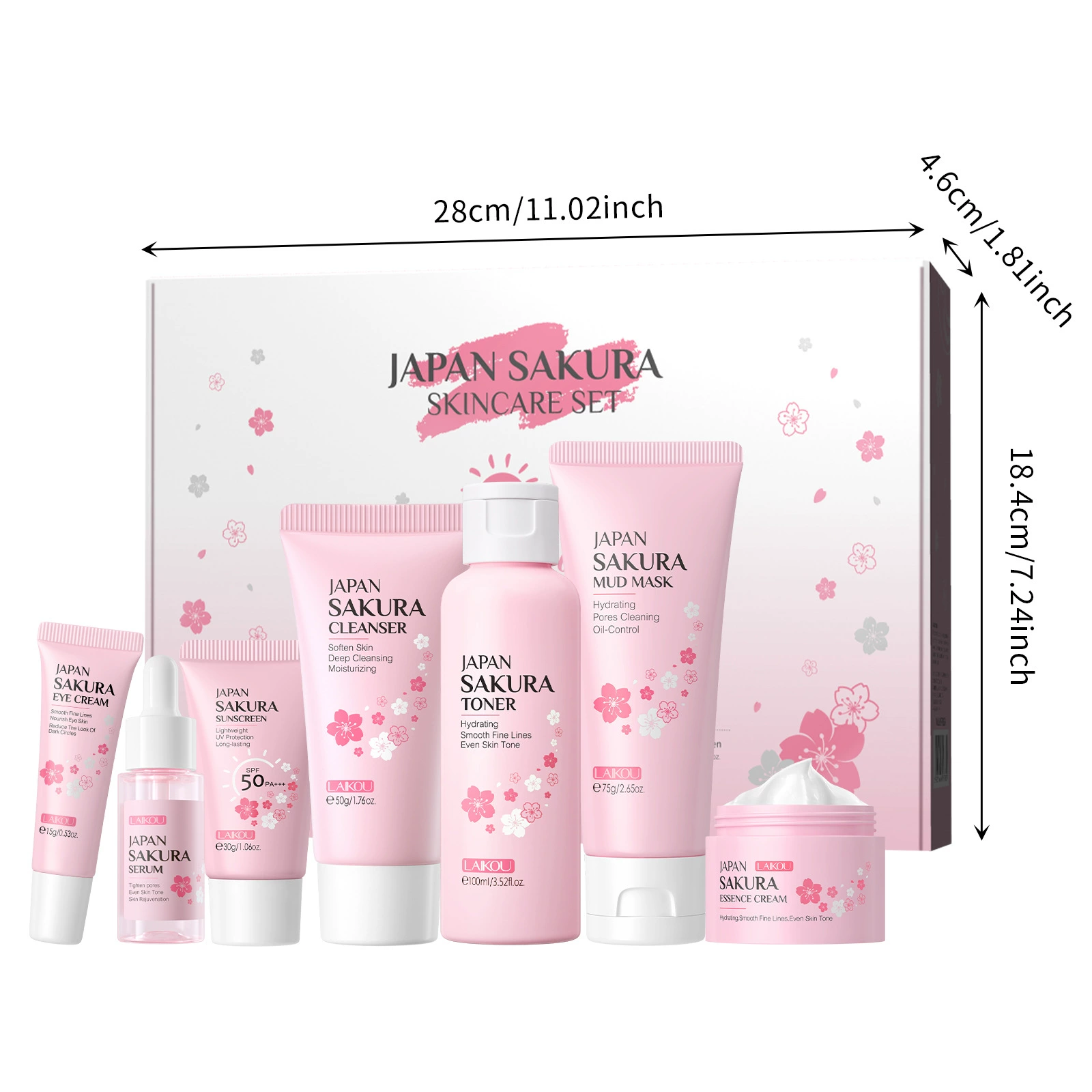 Набор по уходу LAIKOU Japan Sakura, 7 предметов — увлажняющее очищающее молочко, маска и сыворотка