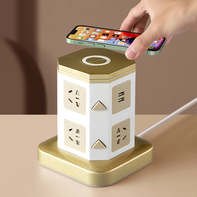 手机无线充电办公室立式插座板USB快充家用多功能插线排塔型插板