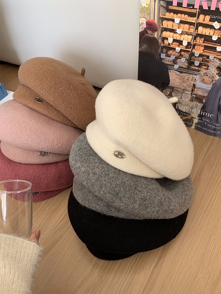 Wool Beret For Women White Raspberry Pink Autumn Winter Painter Hat_voghion.com