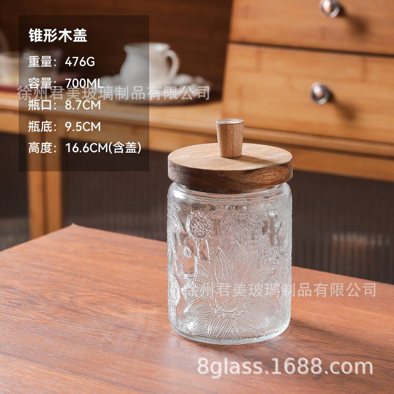 Tanque de almacenamiento de vidrio retro Begonia casera granos naranja frutas secas lata de almacenamiento de té lata de Acacia cubierta de madera mayorista