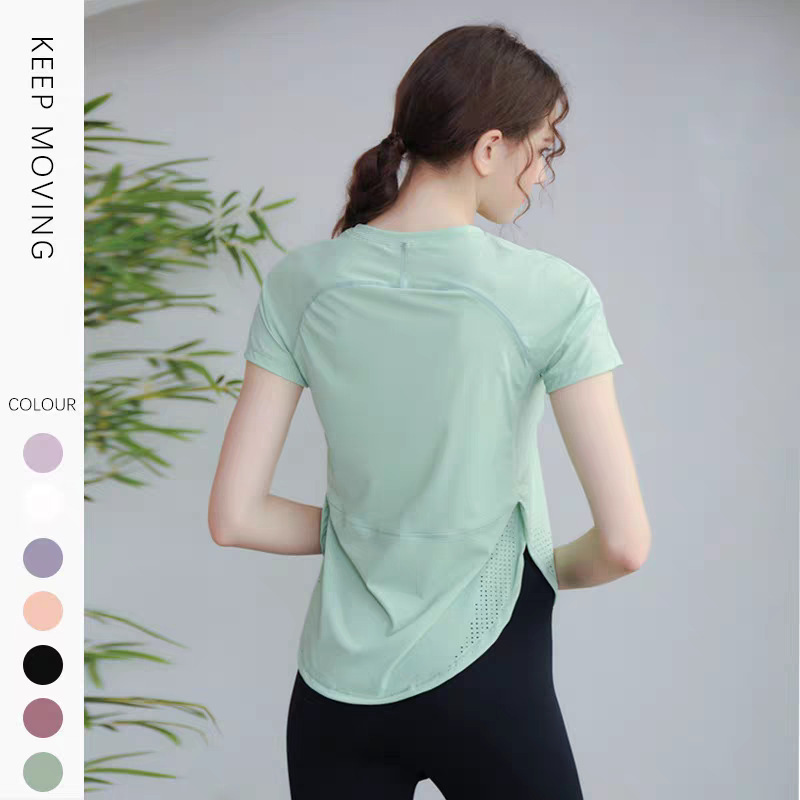 Lulu Same Style Short-sleeved Yoga Suit Women's Summer Loose Quick-drying Nylon Sports T-shirt Running Fitness Yoga Top