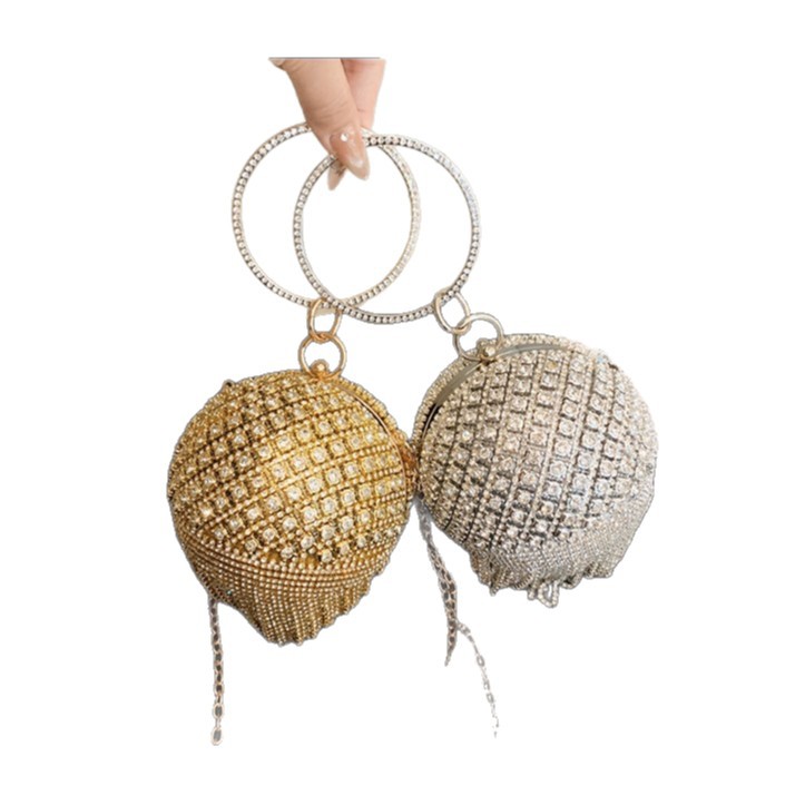 2025 nueva bolsa de cena de damas transfronteriza bolsas de diamantes europeas y estadounidenses bolsas de banquete redondas bolsas de cena de fiesta