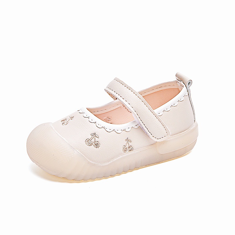 Zapatos de piso para bebés, primavera y otoño, princesa, suela suave, zapatos antideslizantes y antipatadas para niños pequeños, zapatos de cuero para bebés, una pieza
