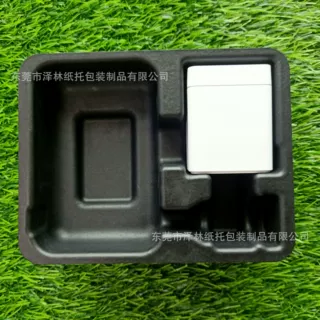 材料甘蔗纸工艺湿压表面一面光滑另一面有小网眼纹理颜色黑色上下