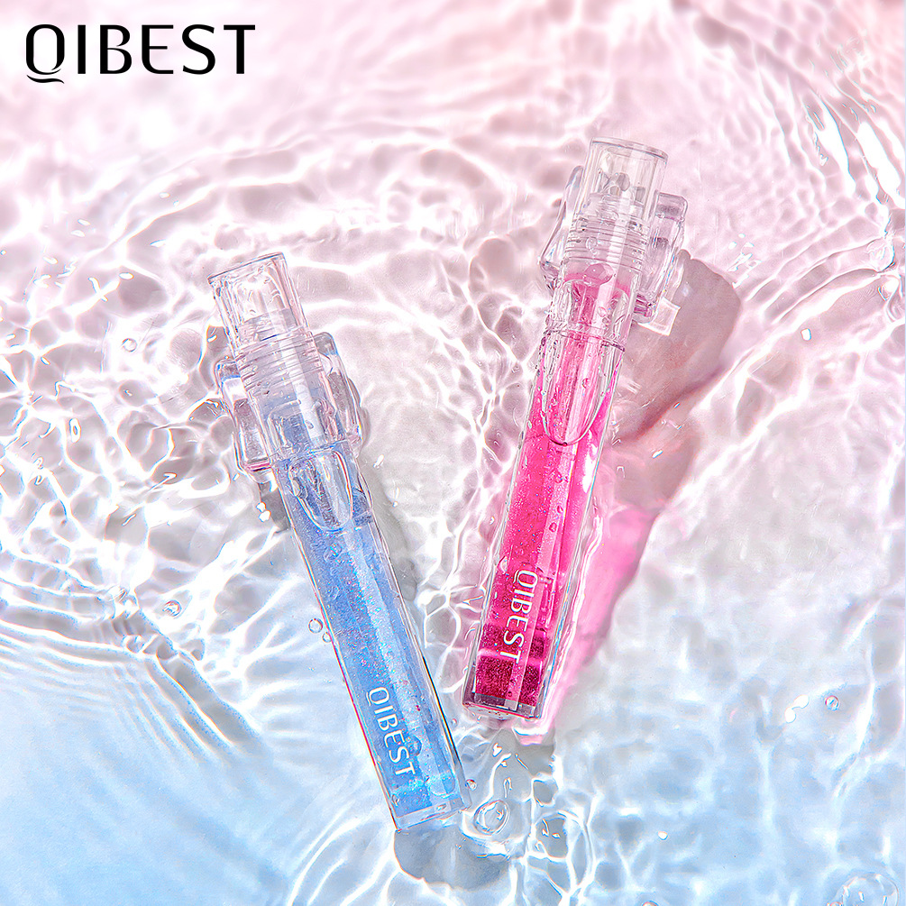 carina QIBEST Esmalte de labios de cristal de espejo y brillo de agua hidratante que no se decolora fácilmente lápiz labial transparente_voghion.com
