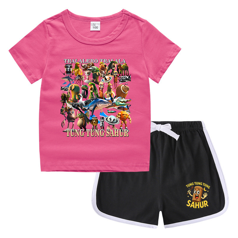 夏男の子服娘ラウンドネック Tシャツホットパンツ韓国風カジュアル半袖ボトムシャツスポーツ学生ショーツスーツ|undefined