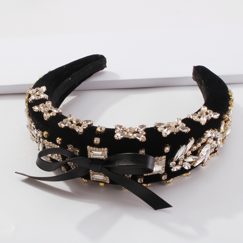 F3601 Croix-frontière Automne Et D'hiver Nouveau Cheveux Accessoires Éponge Exquis Strass Bandeau Arc Élégant Lady Défilé Bandeau display picture 4