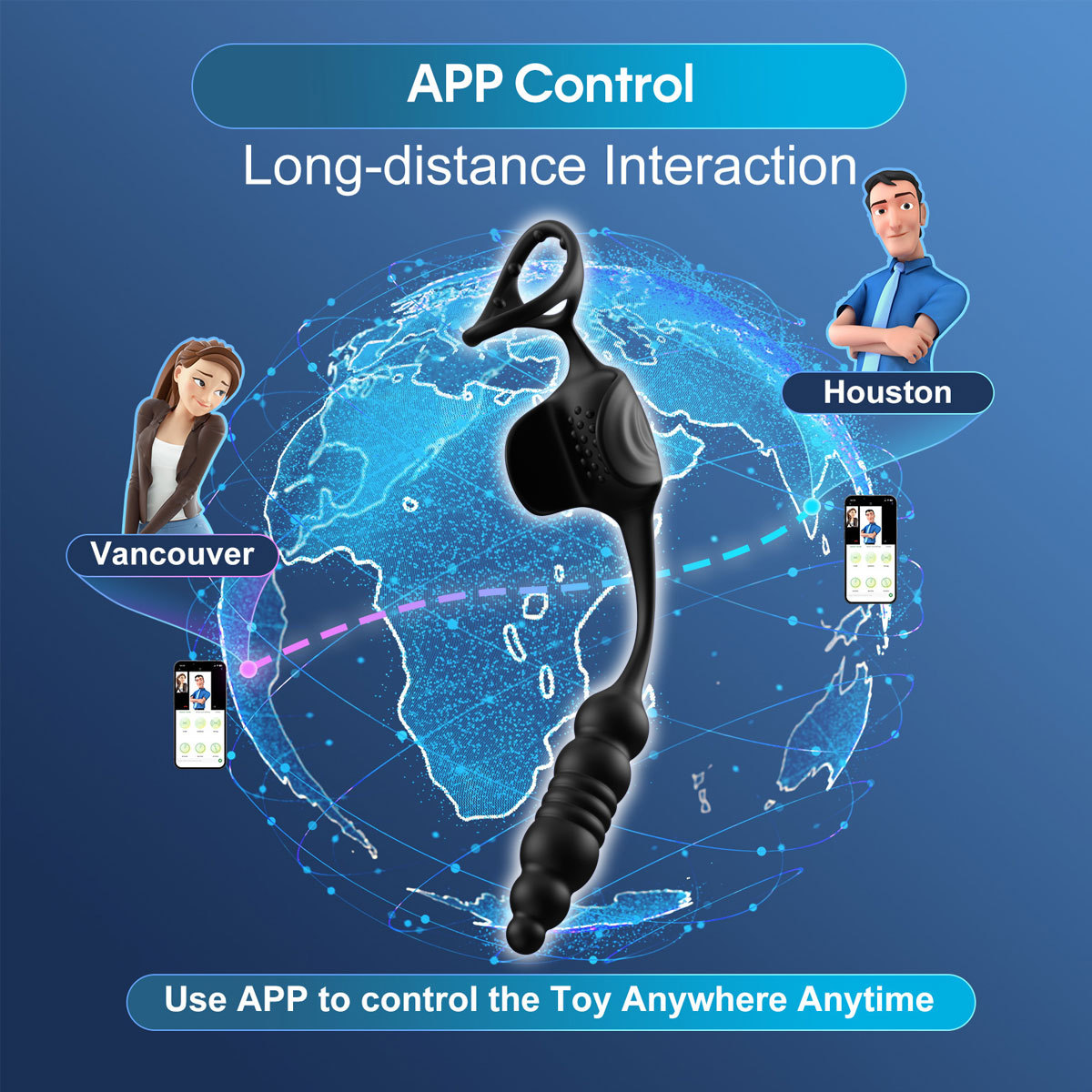 App-Controlled Telescopic Prostate Massager with Vibrating Rear Plug, Silicone — detail image 7