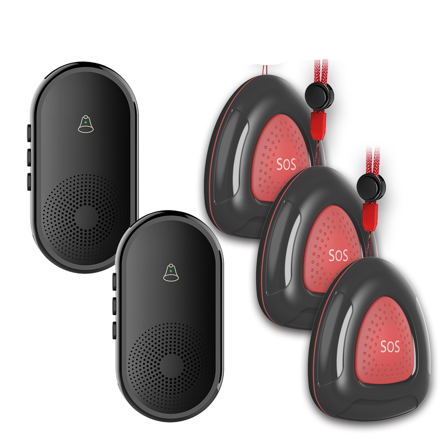 검정색 송신기 3개 + 수신기 2개(미국 규정, 유럽 규정, 영국 규정, 메시지 메모)