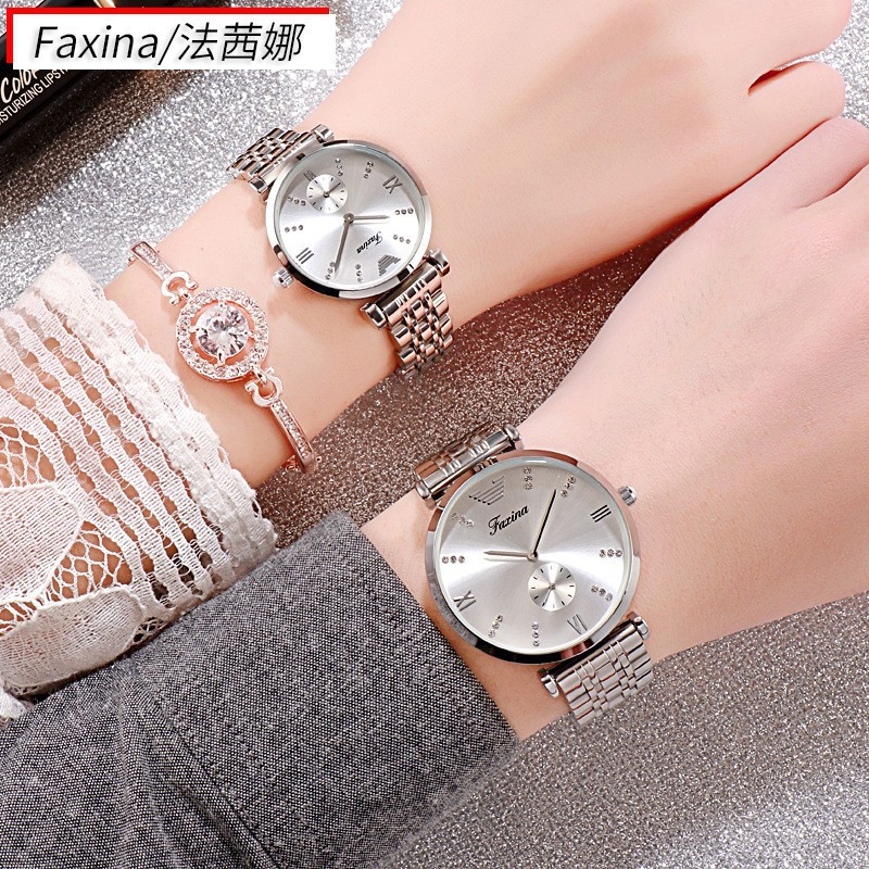 Faxina TikTok Explosive Couple Watch Simple High-end Roman Casual Korean-style All-match Men's and Women's Light Luxury Steel Band Watch