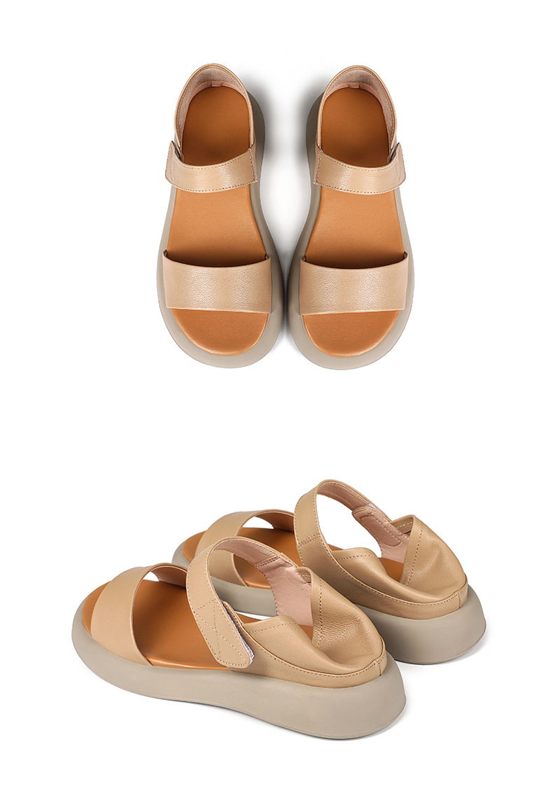 Dép sandal La Mã nữ quai chữ V đế bằng Velcro mềm mại mùa hè — Màu đen chi tiết 21