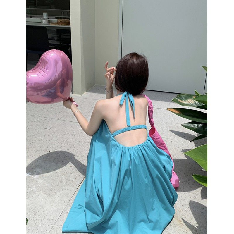 Vacation Style Backless Halterneck Dress for Women Summer New French Design Niche Flesh-Covering Fashionable Age-Reducing Long Skirt Vacation Style Backless Halterneck Dress for Women Summer New French Design Niche Flesh-Covering Fashionable Age-Reducing Long Skirt