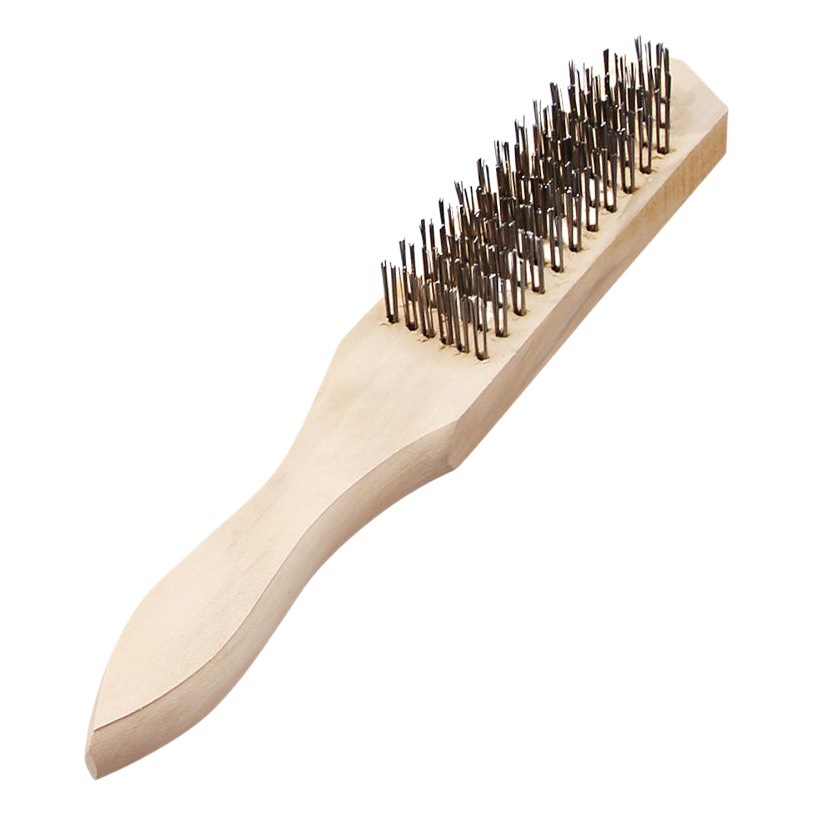 Fabricante en stock mango de madera cepillo de alambre pulido de metal eliminación de óxido cepillo de limpieza de aceite cepillo de escamas de pescado