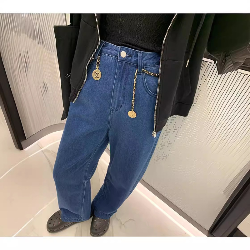 [in stock] VC dark blue Dipping Jeans Women's Summer New Low Waist Slimming Wide Leg Pants