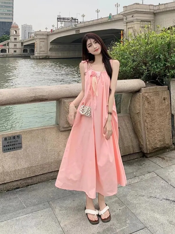 French First Love Sweet Pink Sling Dress Women's Summer 2024 New High-end Design Niche Elegant Long Dress French First Love Sweet Pink Sling Dress Women's Summer 2024 New High-end Design Niche Elegant Long Dress