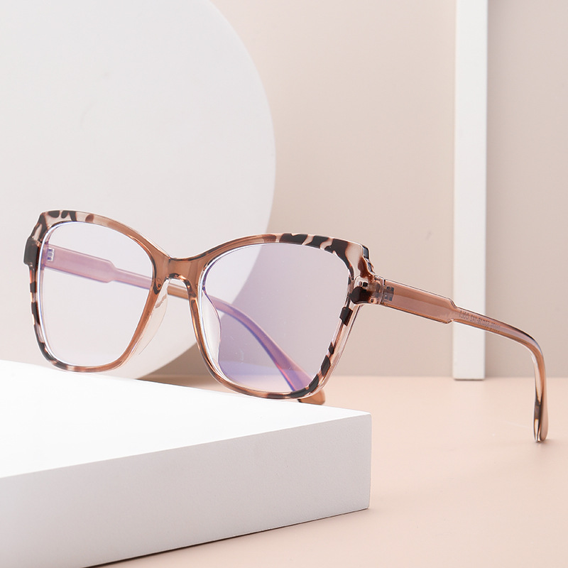 2024 new cross-border color matching anti-blue light cat eye glasses European and American fashionable and versatile plain plain glasses 28076