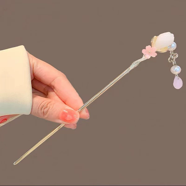 F0647 bud hairpin pink white