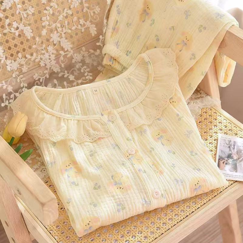 라운드 넥 블루 레이스 강아지 긴 소매와 바지 정장