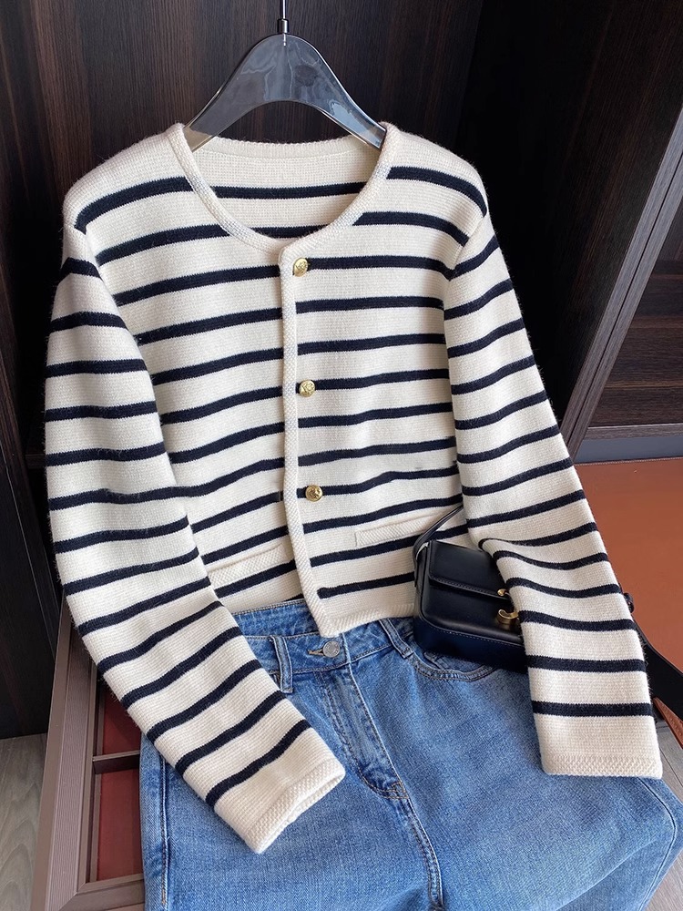 Women's Knitwear Long Sleeve Sweaters & Cardigans Button Yarn-Dyed Streetwear Stripe display picture 6