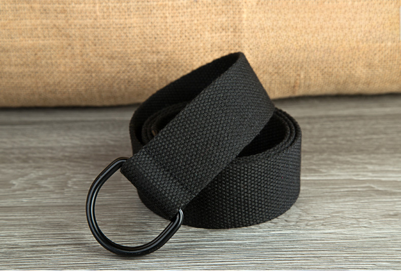 Double-loop Canvas Belt Men's and Women's Black D-shaped Buckle Cloth Belt Half-ring Long Canvas Belt_voghion.com