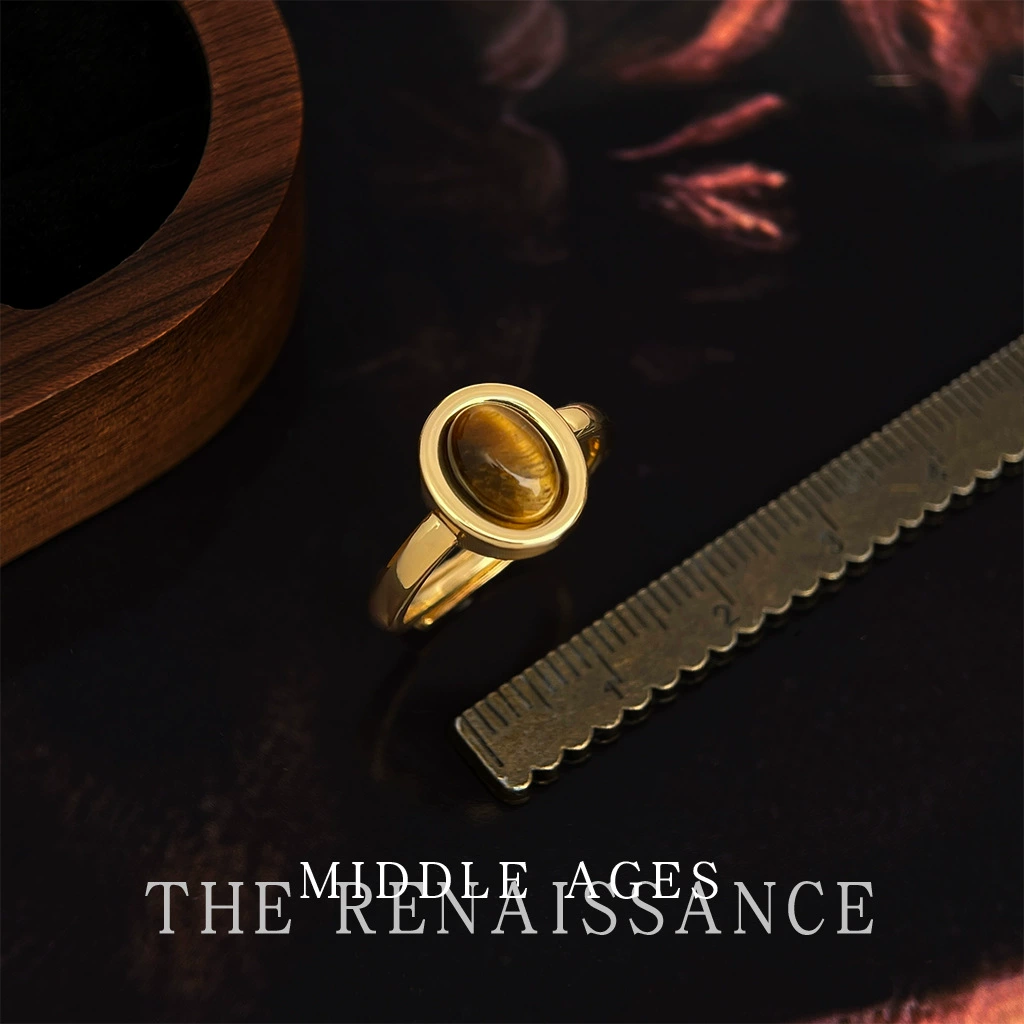 Retro adjustable ring, tiger eye stone, light-luxury index-finger style, copper base