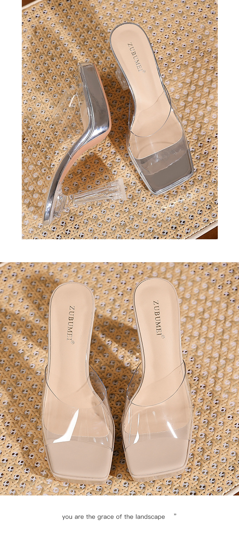 Sandal cao gót nữ mũi vuông quai một dây, gót nhọn 11 cm, đế platform trong suốt — Bạc-11cm chi tiết 9