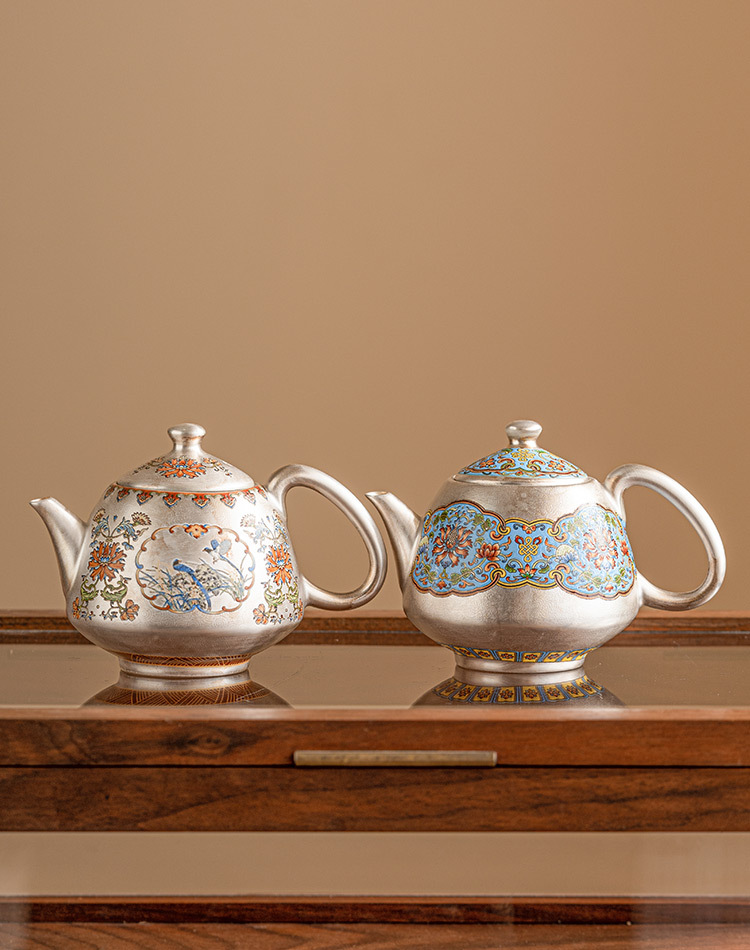 シルバー製ティーポットとクリーマーセット シルバーエナメル999金メッキシルバーティーポットポット1個とカップ2