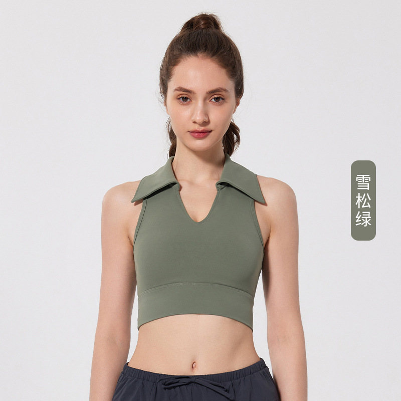 Chaleco deportivo con solapa una taza con cojín de pecho para mujeres correr bra transpirable sin mangas ropa de yoga delgada ropa de fitness