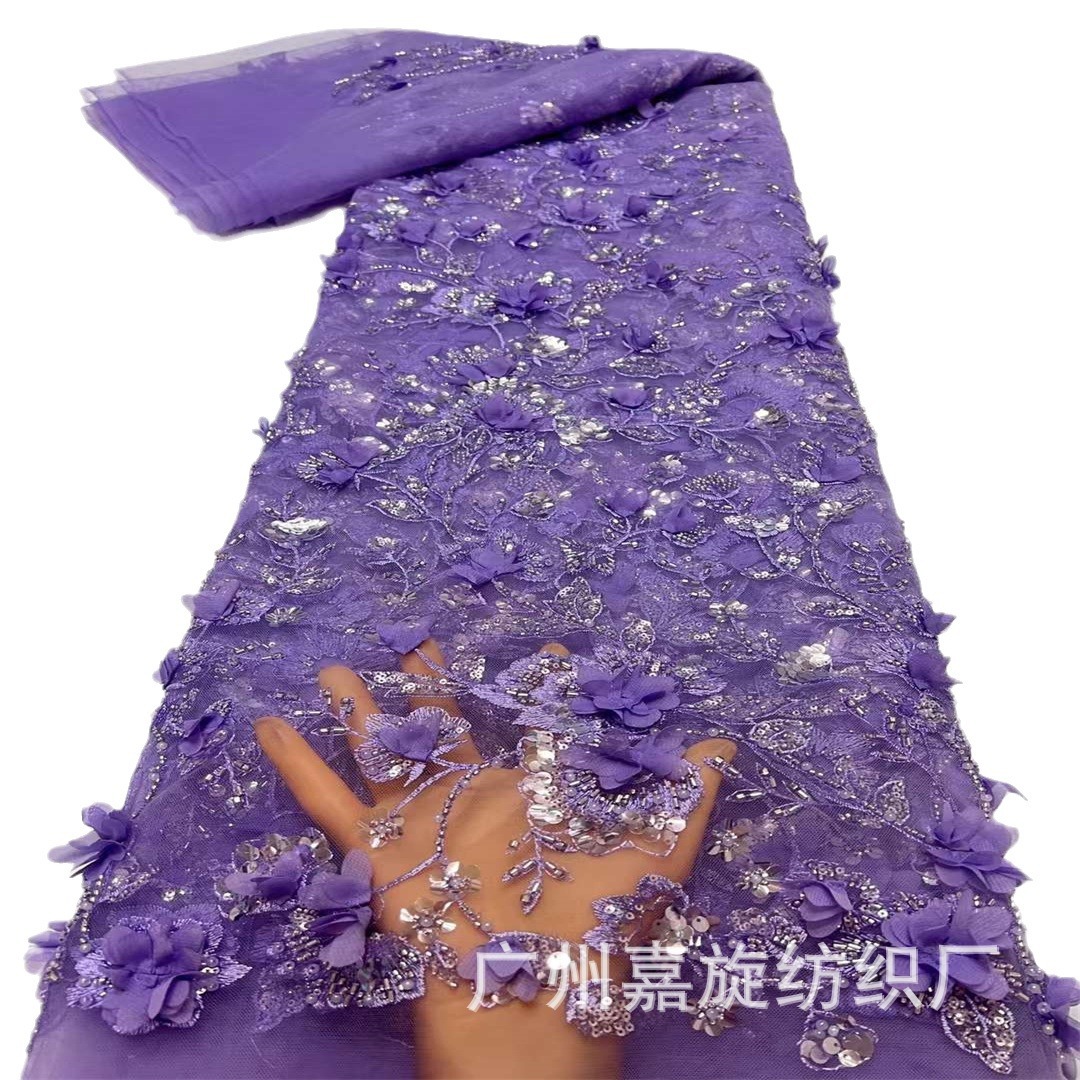 Inventario 3D industria pesada flores computadora tela bordada tela de rendimiento de escenario tela de prenda de cuentas tubo sequinilla tela bordada JX4306