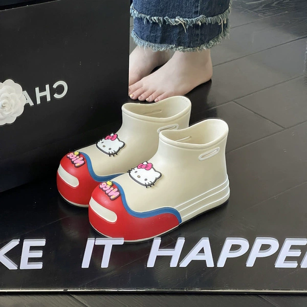 2025 новые водонепроницаемые нескользящие модные открытые улыбающиеся дождевые сапоги для женщин, универсальные студенческие, простые, на толстой подошве, средней длины