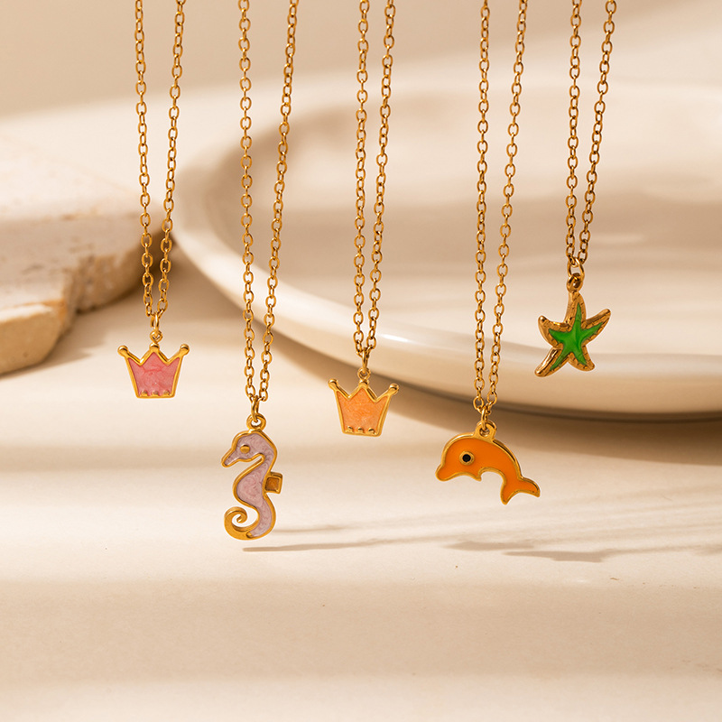 6g Weight 0.03µm Gold Plating Thickness Electroplated Gold Plating Process Golden Plated Plating Material 201 Stainless Steel Pendant Material Pendant Necklace Classification 201 Stainless Steel Chain Material cable chain Chain Type 1 Piece Quantity Holiday, Daily Occasion 201 Stainless Steel Material Starfish, Dolphin, Hippocampus Pattern Women's Gender Hip-Hop Style Plating Craft Cartoon Ocean Starfish Sea Horse Pendant Necklace Women's Luxury Dolphin Clavicle Chain DIY Jewelry Titanium Steel Animal Pattern 3
