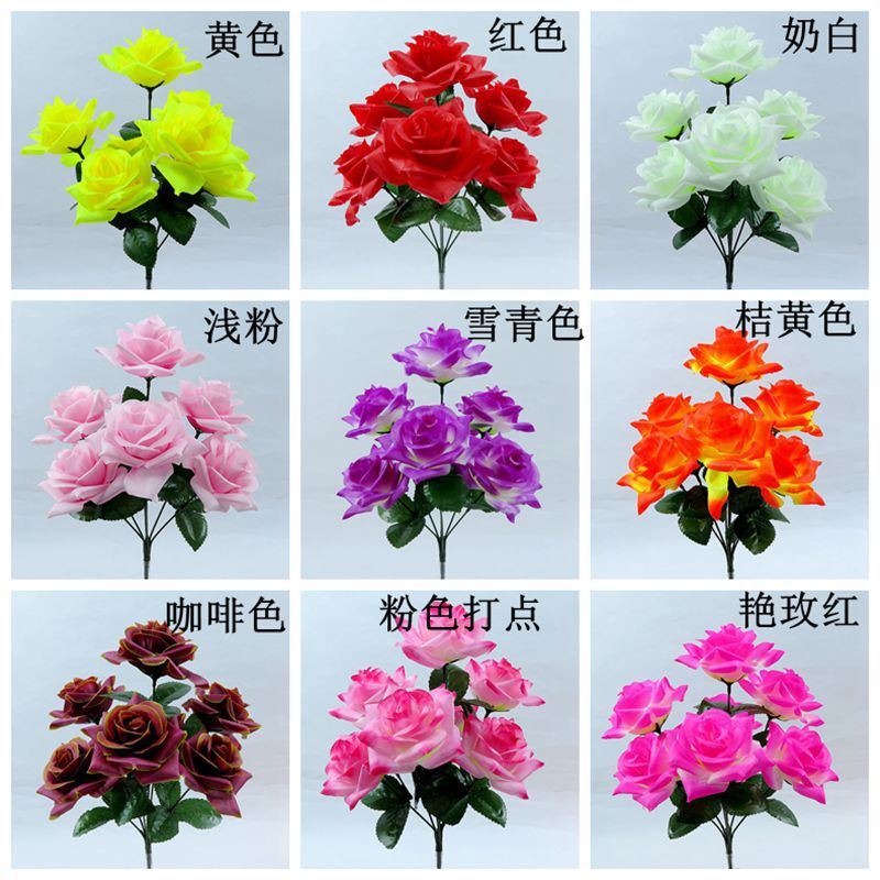Fábrica de origen soporte de imitación personalizada gran precio al por mayor 7 flores de decoración de flores de rosa de borde