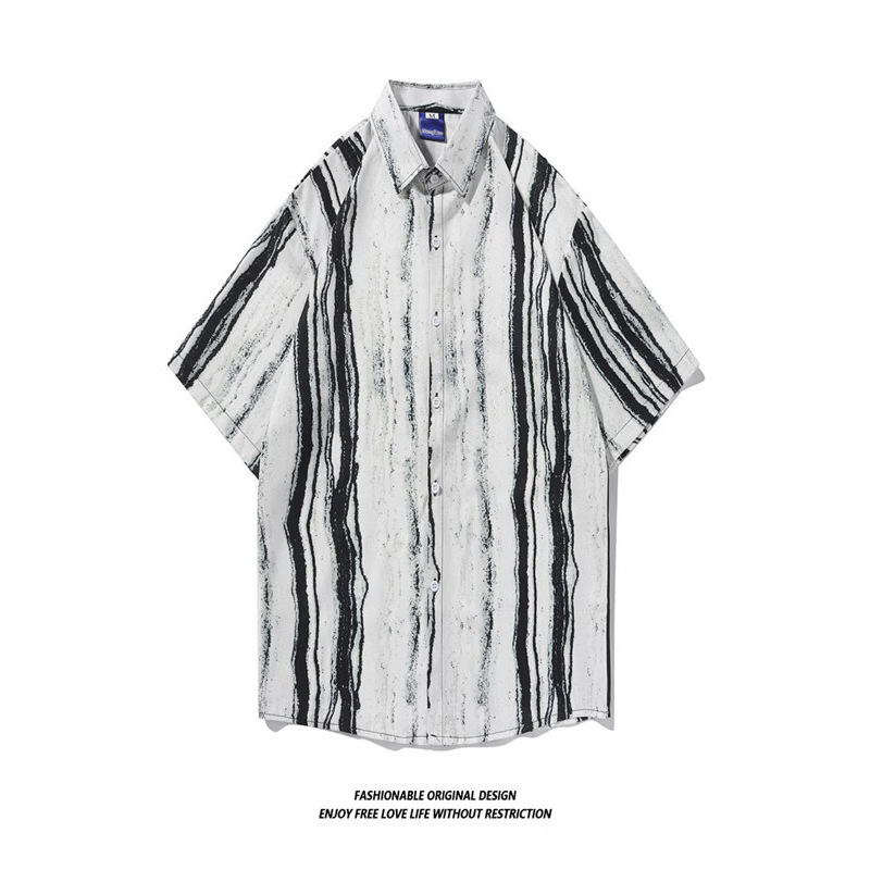 Tie-dyed Shirt Men's Short-sleeved Summer Thin High-end Feeling Ruppish Handsome Half-sleeved Shirt Japanese Style Retro Loose Jacket Trendy