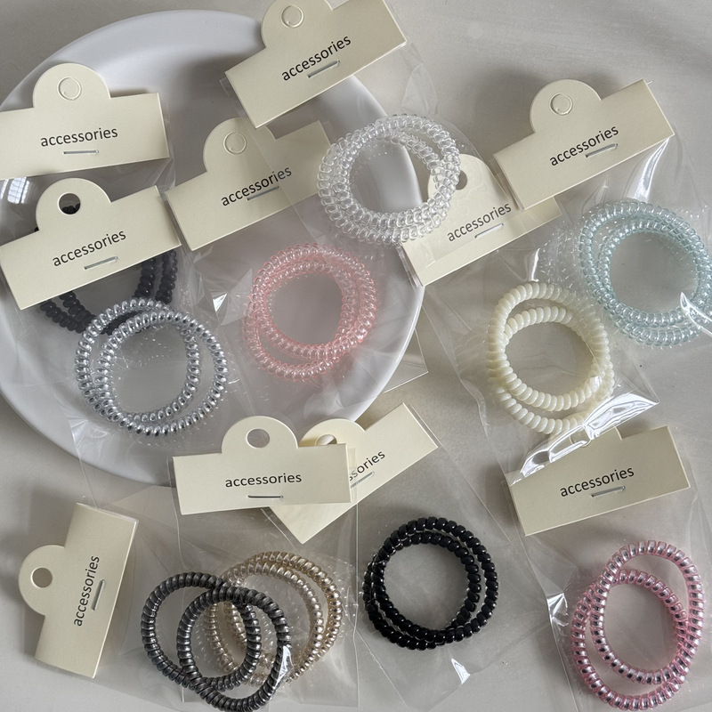 Korean-Style Clear Color Telephone Wire Hair Tie for Women, Trendy and Simple Hair Band, New Style Korean-Style Clear Color Telephone Wire Hair Tie for Women, Trendy and Simple Hair Band, New Style