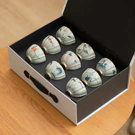 哥窑手绘主人杯可养茶杯高颜值送礼男女个人专用品茗杯釉下彩茶具