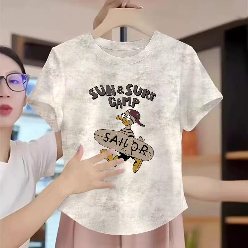 Trendy Tie-Dye Cartoon Print T-Shirt for Women, Summer Casual Versatile Niche Design, Age-Reducing Style, Flattering for Plus-Size Women Trendy Tie-Dye Cartoon Print T-Shirt for Women, Summer Casual Versatile Niche Design, Age-Reducing Style, Flattering for Plus-Size Women