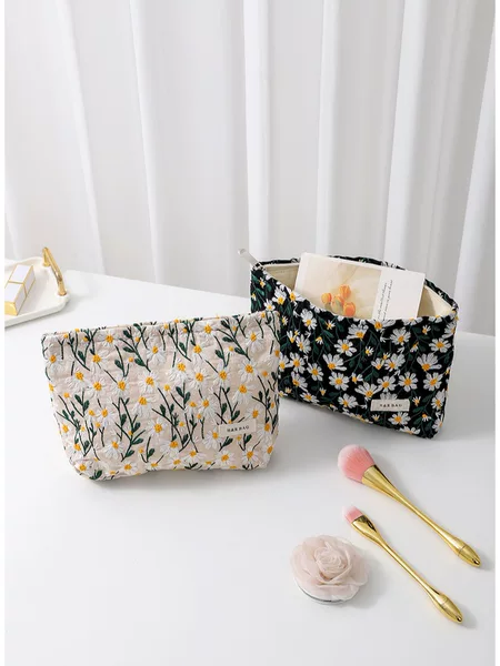 Cotton Embroidered Flower Makeup Brush Cosmetic Bag Portable Travel Supplies Sundries Large Capacity Skin Care Product Storage Bag