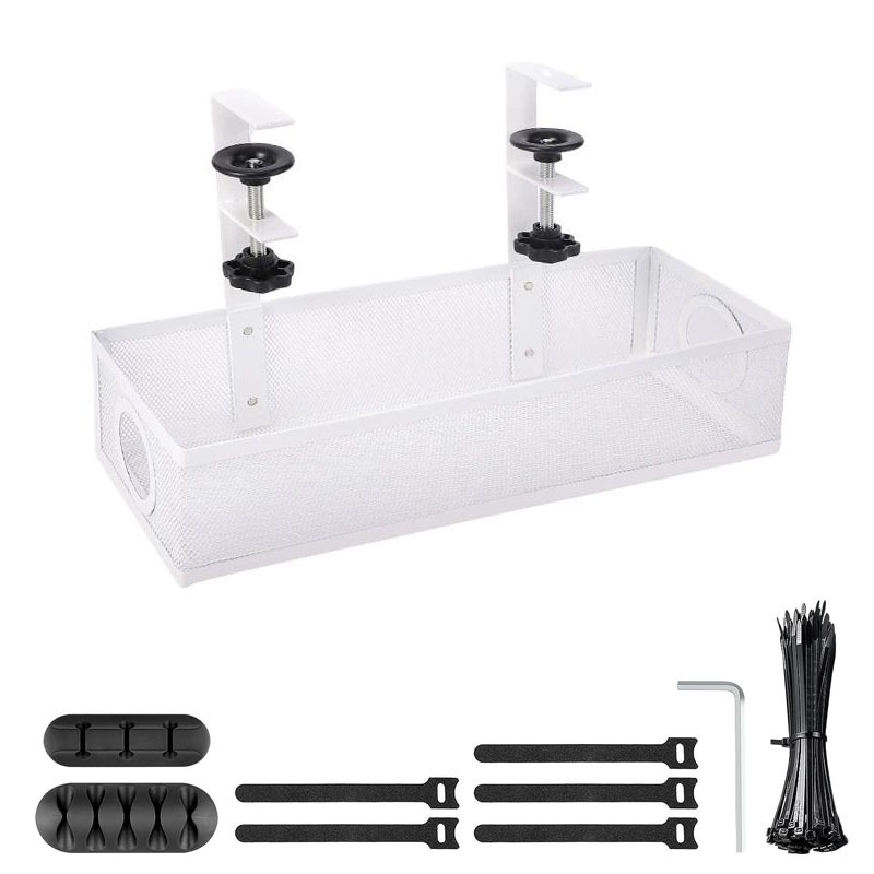 1 juego de cesta de almacenamiento blanca + 1 silicona de tres orificios + 1 TPR de cinco orificios + 5 correas de velcro + 30 bridas para cables