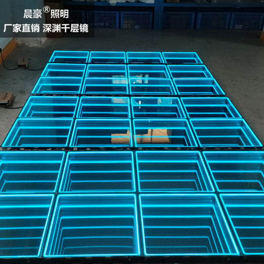 Melaleuca mirror abyss background wall Net red 3D multi-layer neon mirror luminous floor stage led induction floor tile light