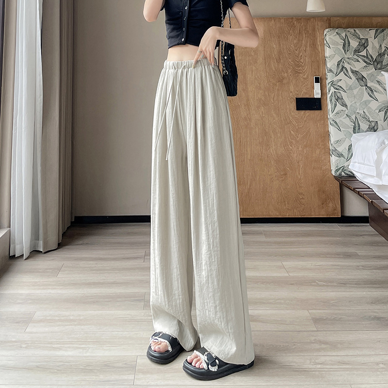 女性用のレイジーリラックスコットンとリネンのワイドレッグパンツ、ハイエンドのホワイトリネンパンツ、夏用の薄い伸縮性ウエストカジュアルフロアレングスパンツ|undefined