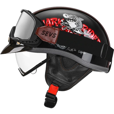 Motosiklet kaskı (dəbilqə) – Men and Women Summer All-Season Motorcycle - bright-black-shark-bully-transparent-large-frame-goggles-m