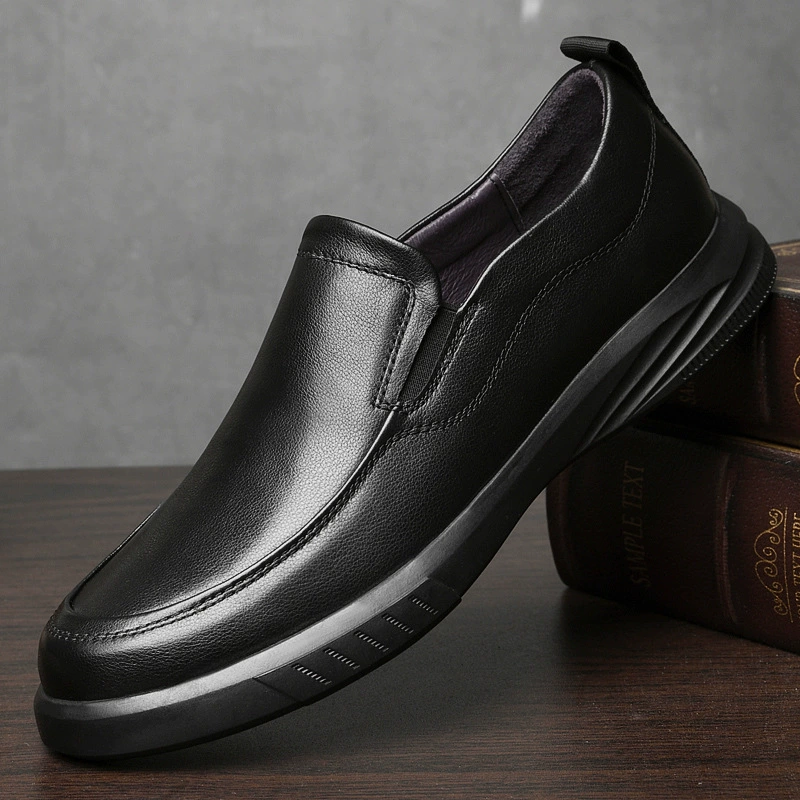0057 мужская повседневная кожаная обувь, Весенняя деловая повседневная обувь без шнуровки из натуральной кожи без шнуровки с низким верхом