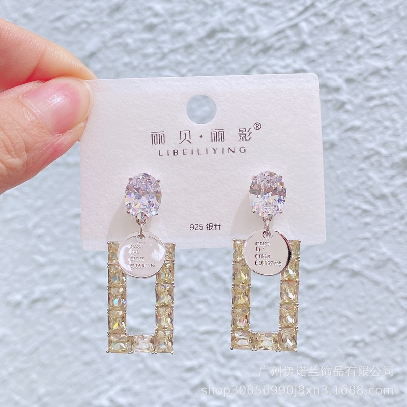 丽银/丽贝丽影闪锆吊坠轻奢风s925银针耳环高级感长款宴会奢华女|undefined