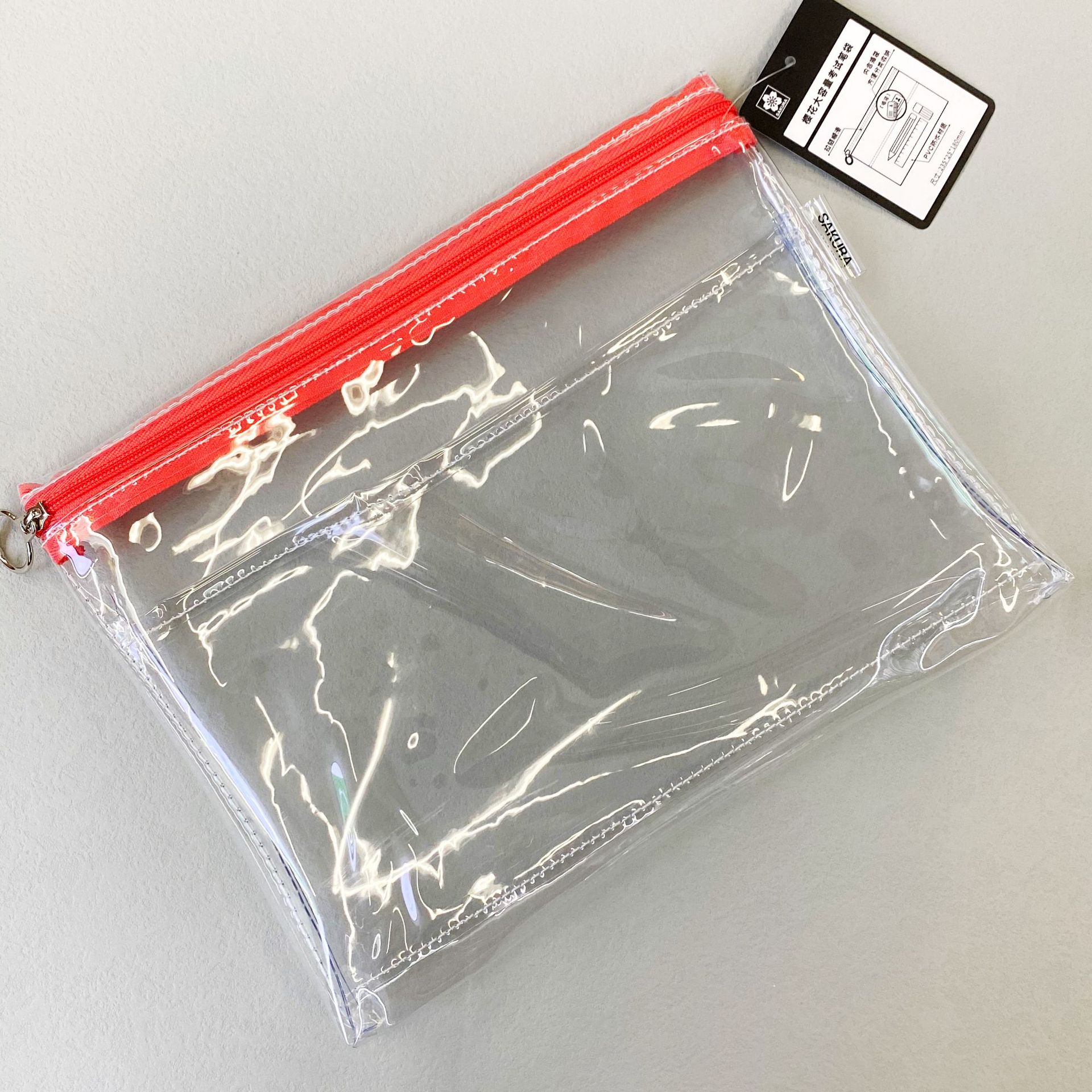 Japonés Sakura flor de cerezo transparente examen lápiz caso doble cremallera simple gran capacidad lápiz caso para hombres y mujeres estudiantes