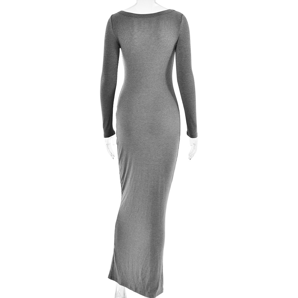 Women's Bodycon Dress Sexy Square Neck Long Sleeve Solid Color Maxi Long Dress Daily display picture 14