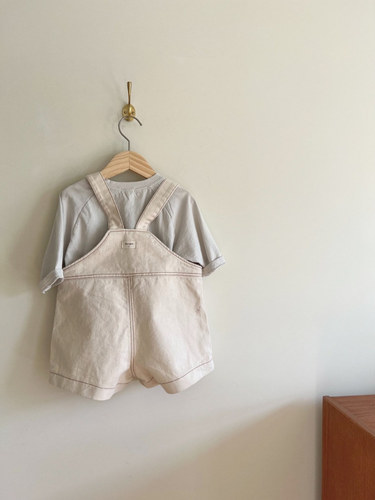 ins Korean style  spring and summer new baby crawling suit one-piece dress with patchwork waistband pants casual pocket 